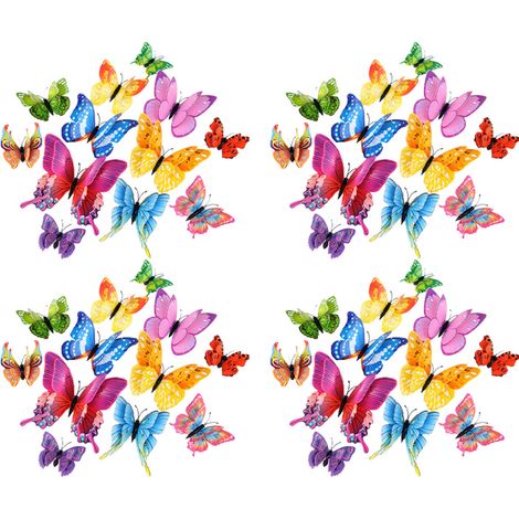 Papillons Décoratifs - Autocollants 3D en PVC - Lot de 48 Pièces - Pour Décoration Murale Fête Anniversaire Mariage - Auto-Adhésifs (1/5)