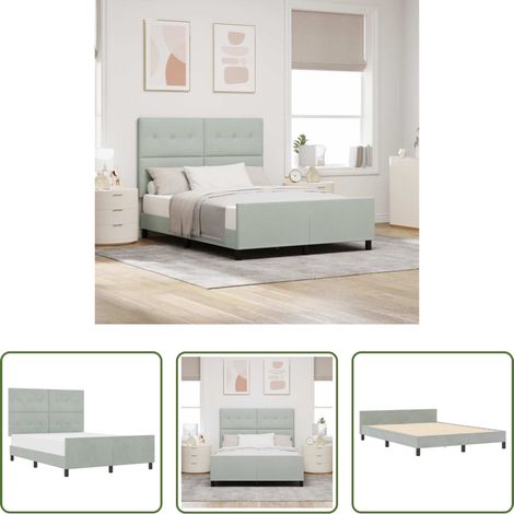 Samtbett - Boxspringbett mit Kopfteil Hellgrau 140 x 200 cm Samt (1/5)