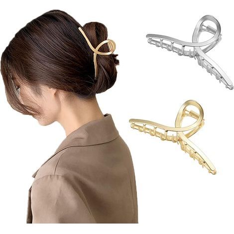 Hair Clips - Metal hair clips, strong grip jaw clips, hair accessories for women and girls, for fine and thick hair, set of 2 (1/5)