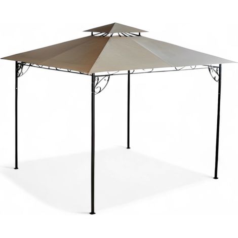 Cenador ornamental 300x300xA280 cm estructura metálica antracita con cubierta de poliéster beige cortaviento