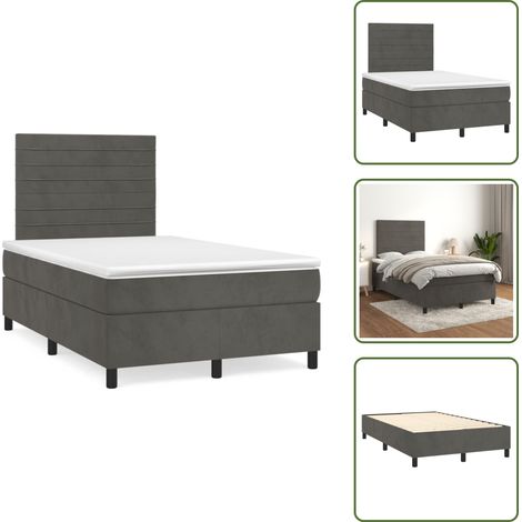 The Living Store Sommier à lattes de lit et matelas gris foncé 120x190cm velours - Lit Tapissier - Lit Velours - Lit Double - Literie - Chambre À Coucher
