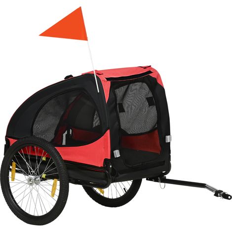 Remorque vélo pliable pour chien en tissu Oxford rouge, 140 x 71 x 83 cm (1/5)
