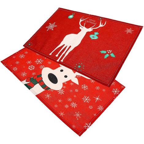 Set de table décoratif de Noël avec motif de cerf, couleurs assorties, lot de 2 sets de table en lin. (1/5)
