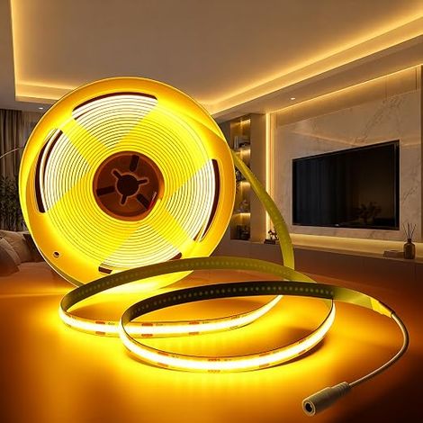 12V COB LED Strip Yellow 2000K 5m 320LEDs/M Dimmer COB Light Strip, Flexible LED Strip No Light Points IP20 for Cabinet, Bedroom, Home Lighting DIY (1/5)
