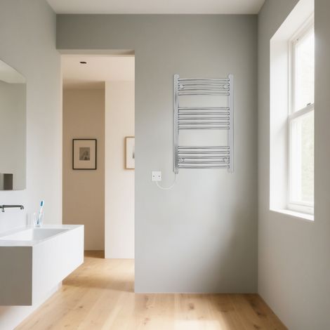 Curved Chrome Electric Heated Towel Rail Manual 800x500mm 300W (1/5)