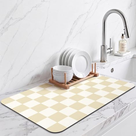 Tapis d'égouttage à Carreaux Pour Plans de Travail de Cuisine et Station de Bar à café, Tapis de Séchage de Vaisselle Esthétique et Moderne, Tapis de Séchage Pour Vaisselle (Beige, 30X50cm) (1/5)