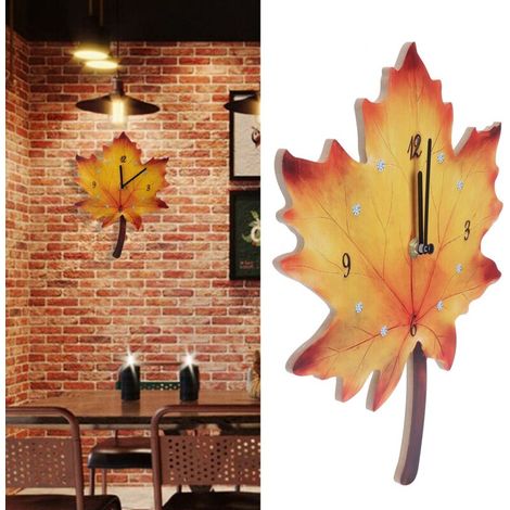 Wanduhr mit Ahornblattmotiv – geräuschloses Zifferblatt, MDF-Holz, 30 x 22 cm – Natürliche Dekoration für Wohn- oder Schlafzimmer