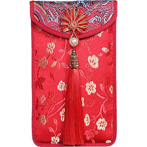 Roter Seidenumschlag, chinesischer festlicher Glücksgeldumschlag mit Stickerei für Hochzeiten zum chinesischen Neujahr und Frühlingsfest A (1/2)