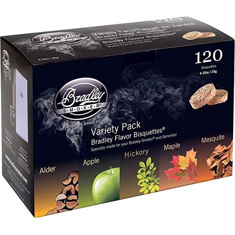 Kit de 120 bisquettes de fumage Bradley Smoker, 5 saveurs