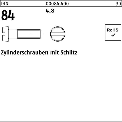 DIN 84/ISO 1207 Zylinderkopfschraube M3x30 Stahl 4.8 blank Schlitz 2000 Stk