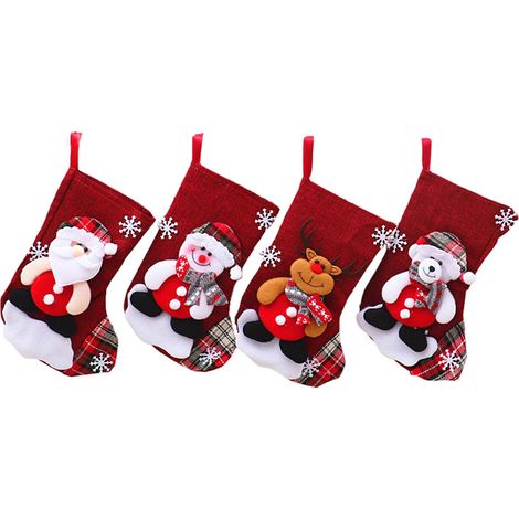 Chaussette De Noël - Grande Chaussette Pour Décoration De Noël - À Accrocher Au Dessus De La Cheminée Ou Au Sapin - Polyester Doublé Et Rembourré - 2 Pièces (1/5)