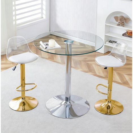 Table ronde en verre 89 cm avec 2 tabourets OKMYHOME (1/5)