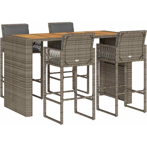 Maison Exclusive - Set Bar da Giardino 5 pz con Cuscini Nero in Polyrattan Acacia (1/5)