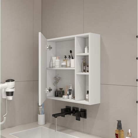 Armario espejo mural 55x56x13 cm en MDF blanco, almacenamiento integrado para baño – MEUBLIV (1/5)