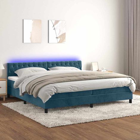 Sommier tapissier matelas et LED,Ensemble Sommier + Matelas pour Lit adulte Bleu foncé 200x200 cm Velours -BV81784 (1/5)
