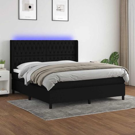 Cama box spring colchón y luces LED tela negro 180x200 cm (1/5)