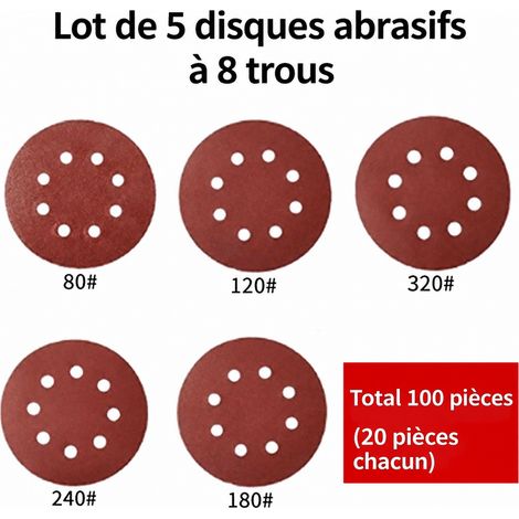Lot de 100 disques abrasifs auto-agrippants 125 mm 8 trous grains 80-180 100 80-180 10 g – Livraison gratuite