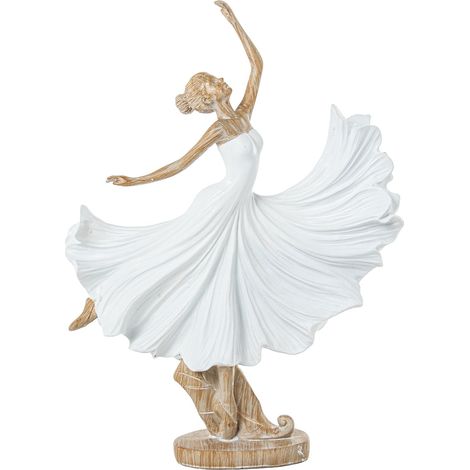 Statuetta Ballerina in Resina 11x10x28 cm Bianco Sabbia e Oro Peraga Home