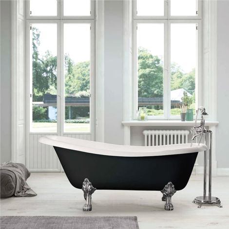 Freistehende Gusseisen Badewanne LIVINGSTON schwarz Füße CHROM 170