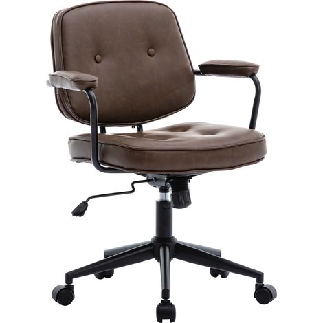 Sedia da Scrivania Sedia da Ufficio con Rotelle per Computer,Regolabile in Altezza, Ecopelle, Marrone (1/5)