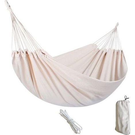 GDHZS- Hamac Suspendu pour Jardin et Camping, Hamacs en Tissu, Hamacs de Camping, Dimensions 260X80 cm,Capacité 1 Personne, Hamacs Suspendus,blanc (1/5)