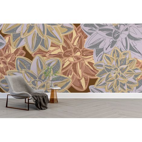 Papier peint fleuri grands dahlias dores style dantan - 150 x 250 cm (1/2)