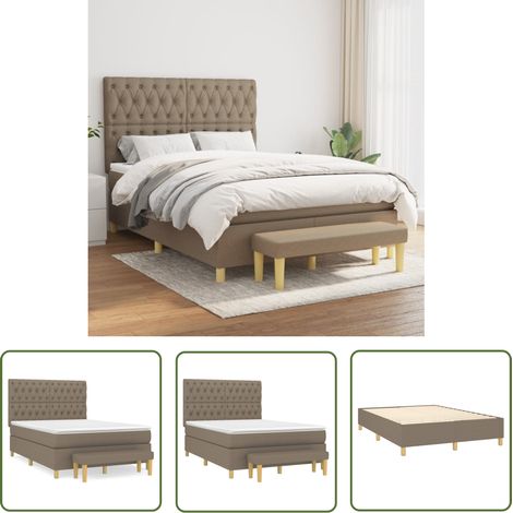 The Living Store Sommier à lattes de lit avec matelas Taupe 140x200 cm Tissu - Lit Plateforme - Lit Double - Matelas À Ressorts Ensachés - Têtière Ajustable - Banc Rangement (1/5)
