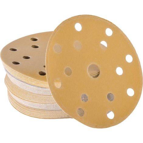 50 Disques de poncage 150 mm K320, Perforation 15 trous pour ponceuse excentrique, Grain K320 fin Disque Abrasif Professionnel pour Ponçage du Bois, Platre, Rénovation (1/5)