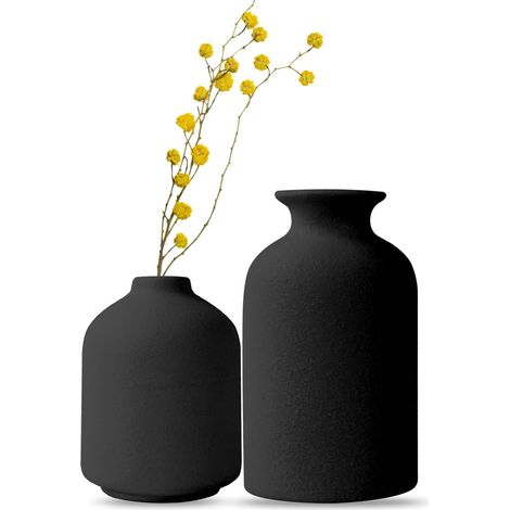 Lot de 3 petits vases céramique (2 noirs), modernes rustiques pour pampa ou fleurs séchées (1/5)