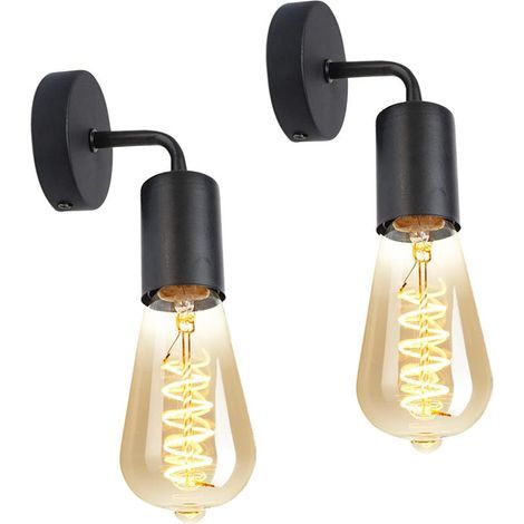 Schwarze 2er-Packung Retro-Edison-Wandleuchten im Vintage-Industrie-Stil aus Metall für den Innenbereich, geeignet für Wohnzimmer, Flur, Schlafzimmer, Bar, Restaurant oder Café, mit E27-Fassung. (1/5)