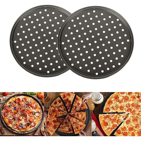 Plaque À Pizza - Acier Au Carbone - Ronde Perforée - Ø 32 Cm - Lot De 2 (1/5)