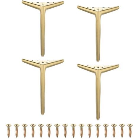 map Lot de 4 pieds de meubles triangulaires en métal de 25,4 cm pour canapé, commode, lit, armoire, canapé (doré brossé) (1/5)