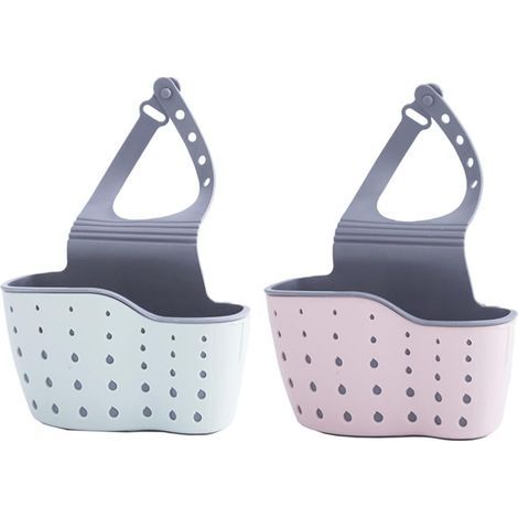 2PCS Support d'Évier Suspendu, Éponge à Savon Égouttoir Panier Suspendu, Panier Suspendu de Type Égouttoir, Panier Évier Rack, Porte Éponge en Caoutchouc, pour Cuisine,Bains,Lavabo(Rose,Bleu) (1/5)