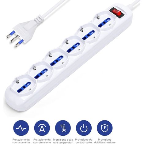 Aigostar Ciabatta Multipresa 6 vie Interruttore Sicurezza Sovraccarico 2300W