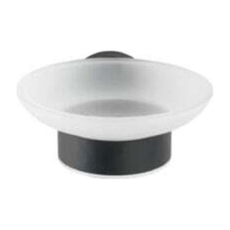 Porte-savon mural Bosio noir, rond, acier inoxydable et verre satiné, 11 x 5,5 x 13 cm, noir mat (1/5)