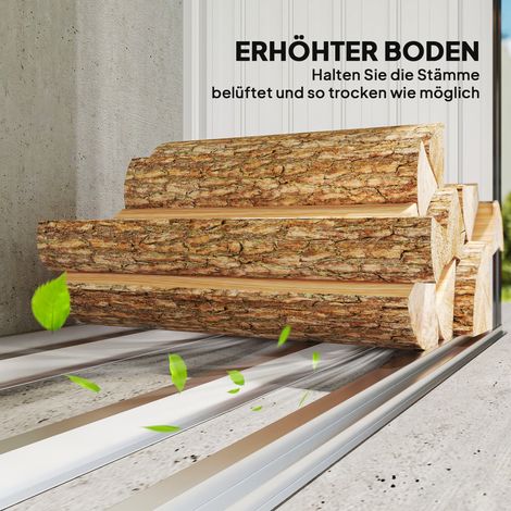 Abri à bois de chauffage en acier, sol surélevé, toit incliné, 150 x 66,5 x 150 cm, gris foncé (1/5)