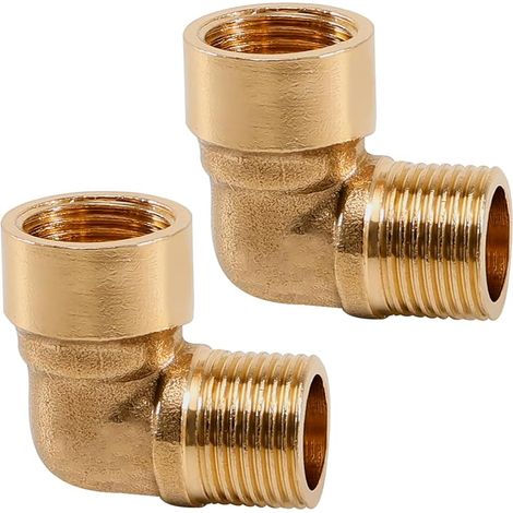 Lot de 2 coudes en laiton 90°, coude 3/8" en laiton, filetage intérieur x filetage extérieur 3/8" x filetage extérieur sanitaire, raccords d'angle 90 degrés IG/AG, DN10 pour raccord de tuyau