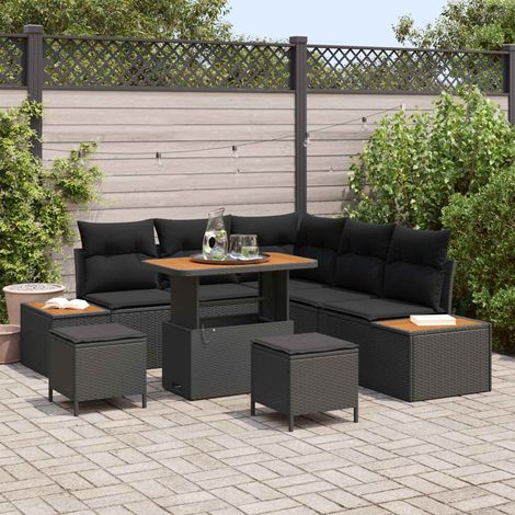 Salon de Jardin Modulable en Rattan Synthétique avec Rangement Noir 8 Pièces - PANGIVO (1/5)