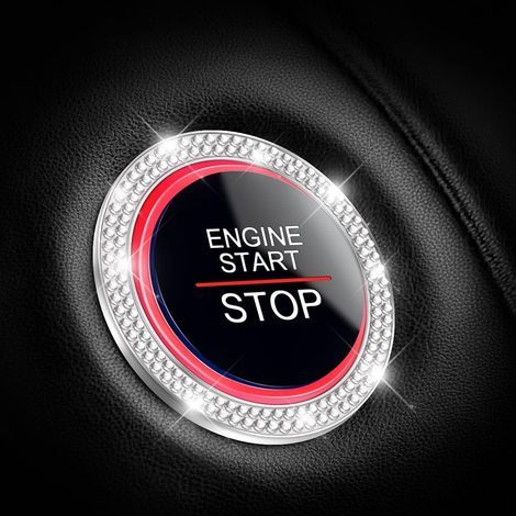 Lot de 2 caches/autocollants en strass pour bouton de démarrage de voiture, accessoires de démarrage/arrêt pour moteur de voiture, décoration intérieure (blanc) (1/5)