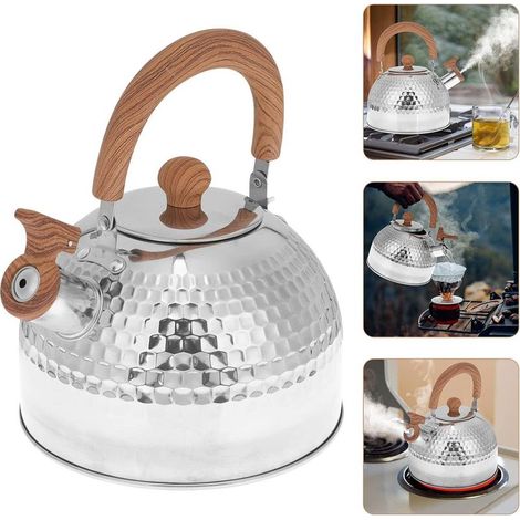 Bouilloire Sifflante 2L Inox – Poignée Anti-brûlure Bois, Tous Feux (1/5)