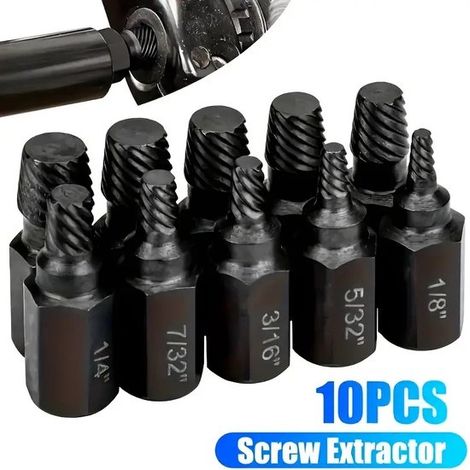 Extractores de tornillos - Juego de 10 piezas - Negro - Extractor de tornillos y pernos dañados - Varios tamaños - No requiere pilas (1/5)