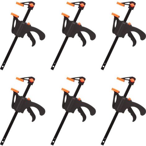 Lot de 6 serre-joints en forme de F, serrage rapide et facile, outils à main pour le travail du bois, porte en bois (10 cm) (1/5)