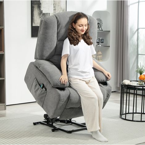 Poltrona relax alzapersona 97x90x102 cm grigio scuro in poliestere con massaggio, calore e reclinazione elettrica (1/4)