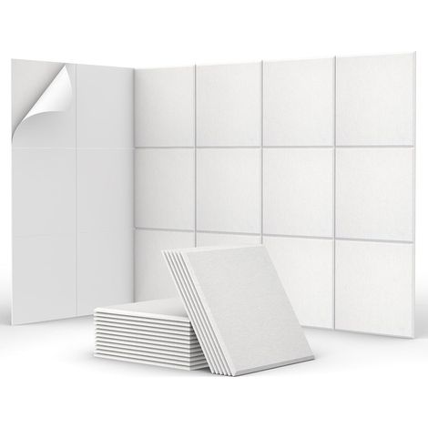 Panneaux muraux insonorisants, panneaux insonorisants autocollants pour bureaux, chambres et salons, pack de 18 pièces, blanc