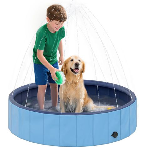 Piscine pour chien pliable, antidérapante, bleue, de 30 cm, idéale pour que les chiens jouent dans l'eau à l'extérieur, de taille moyenne, de style polyvalent et pliable. (1/5)