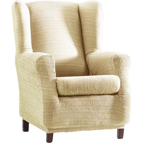 Housse de Fauteuil à Oreilles élastique en Jacquard, Respirante et résistante à l'usure, Couleur écru, Facile à Mettre et à enlever, Design tapissé, Ecru