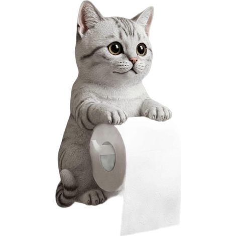 Porte-papier toilette chat, porte-essuie-tout 3D chat amusant, porte-papier toilette décoratif et mignon à fixer au mur pour salle de bain et cuisine, cadeau unique pour les amoureux des chats (1/2)