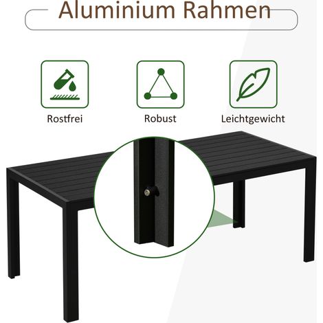 Table de jardin robuste en aluminium et plateau composite bois 190x84,5x72 cm noire (1/5)