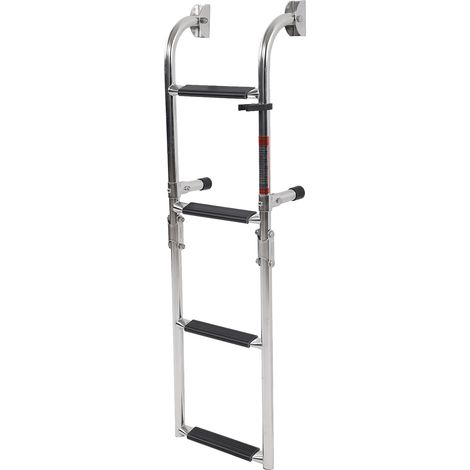 Échelle de bateau pliable à 4 marches, amovible, réglable, antidérapante, en acier inoxydable 316, fixation arrière pour pontons et yachts (1/5)