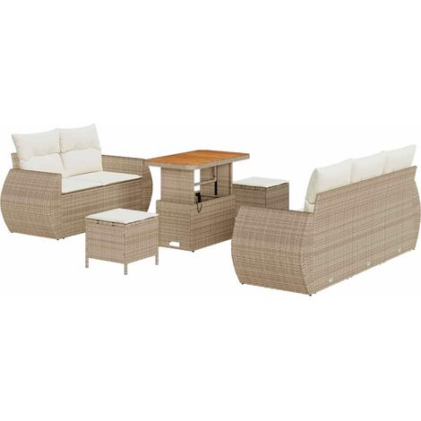 Garden Sofa Set Height-Adjustable 8 pcs Beige Poly Rattan vidaXL (1/5)